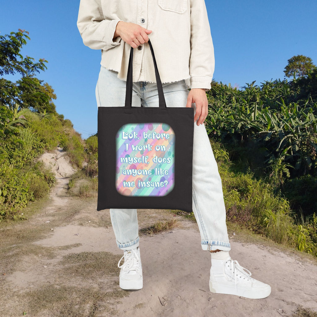 Bespattered Facade Rainbow "Self Improvement" Canvas Tote Bag Reusable Carryall