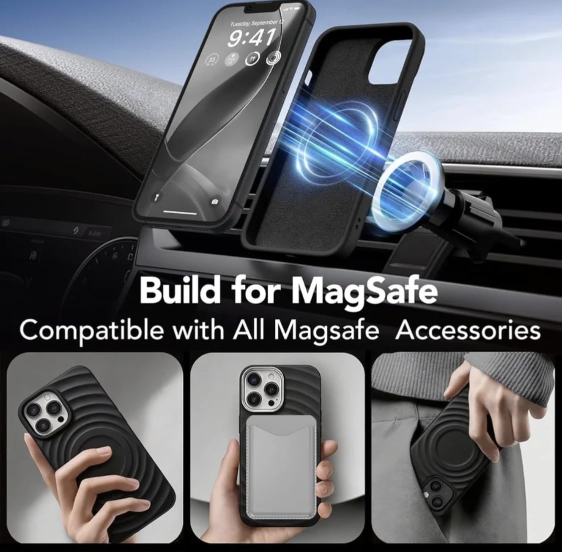 Magnetic Silicone Case for iPhone 17 Pro, Shockproof Protective Cover with Soft Microfiber Lining, Black, 6.3