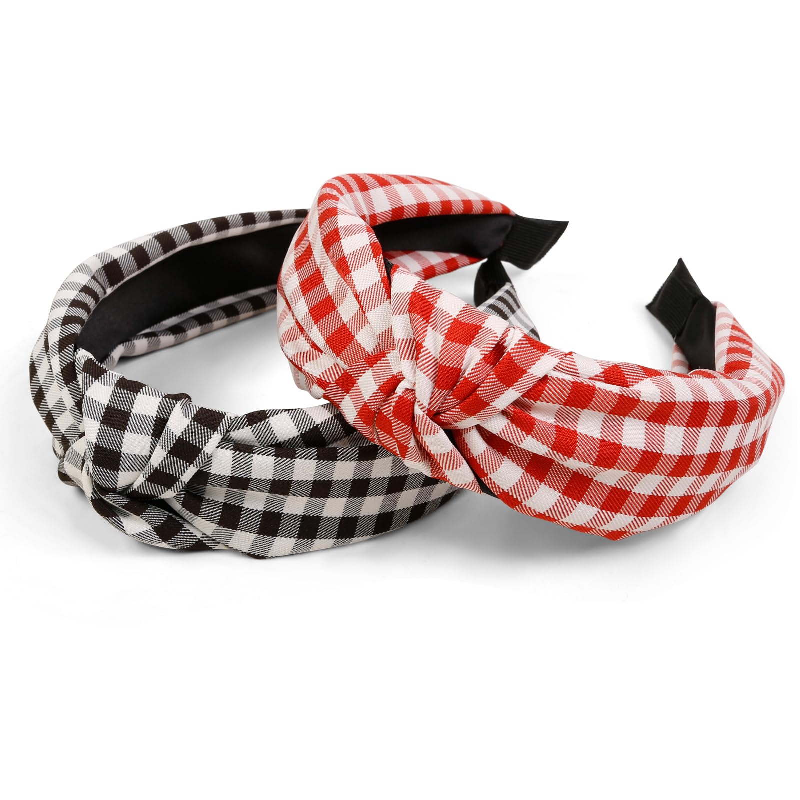 Tobeffect Plaid Knotted Headbands for Women and Girls Boho Checked Knot Head Bands for Womens Hair Non Slip Hairbands Checkered Hair Accessories