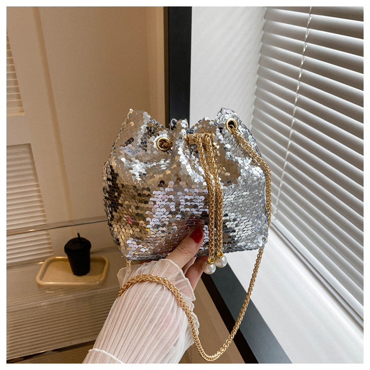 Sequin Crossbody Bucket Bag for Evening Parties