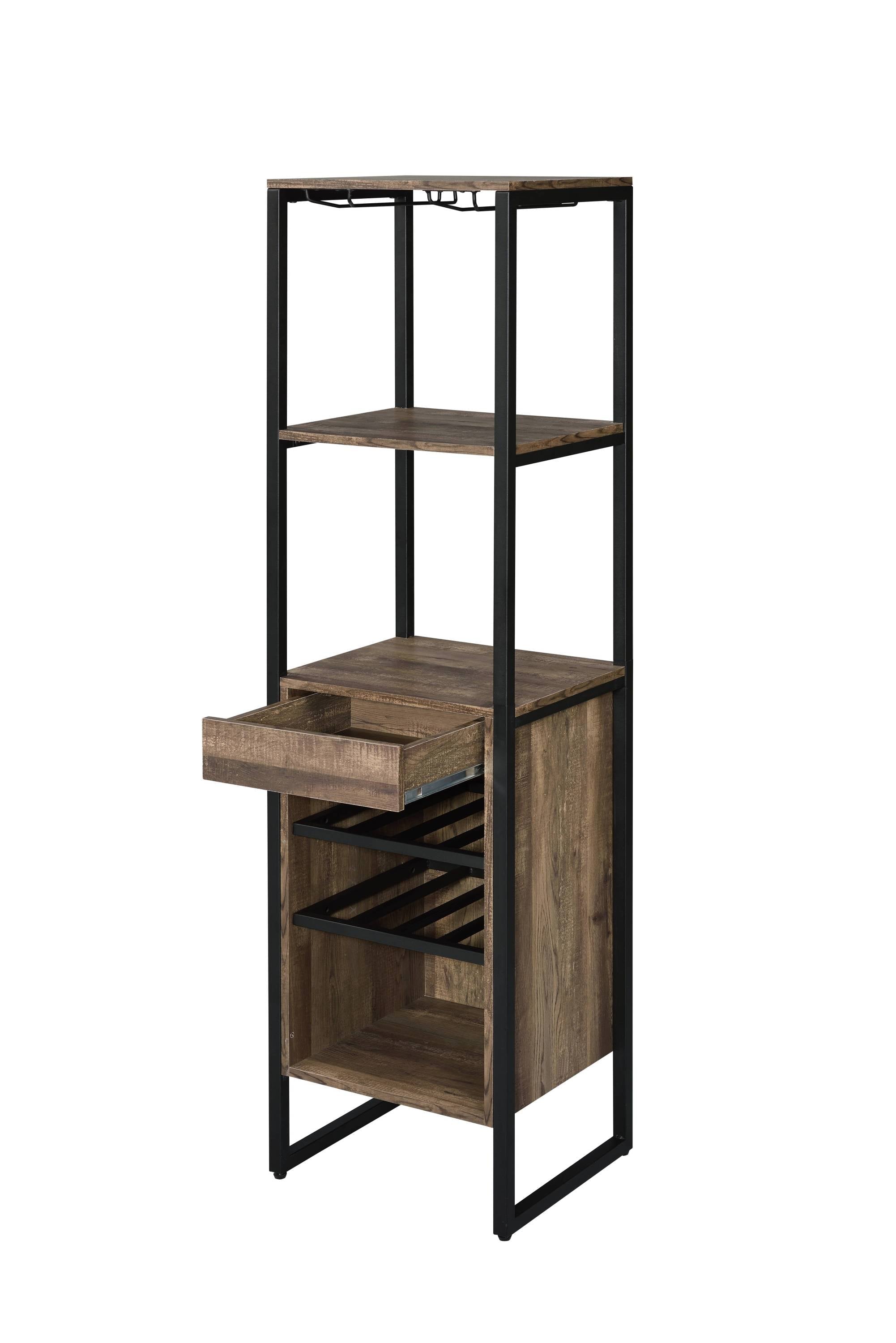 Weathered Oak and Black Wine Rack with 1 Drawer