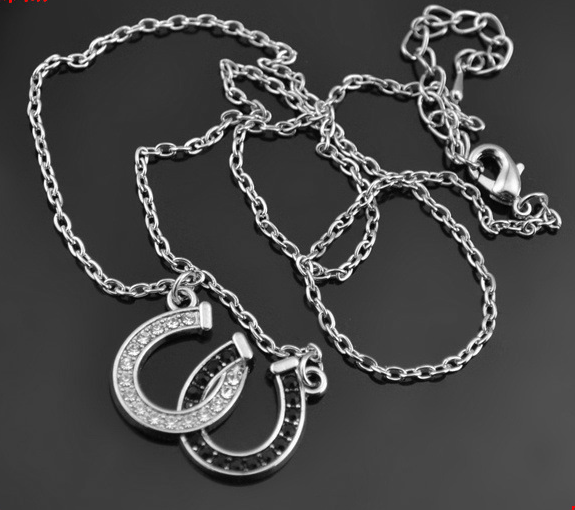 Double U-Shaped Black and White Horseshoe Necklace