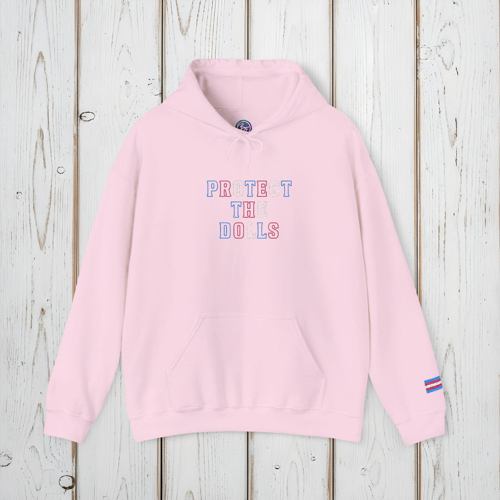 Bespattered Facade Protect the Dolls LGBTQ+ Pride Trans Support Embroidered Unisex Heavy Blend™ Hooded Sweatshirt