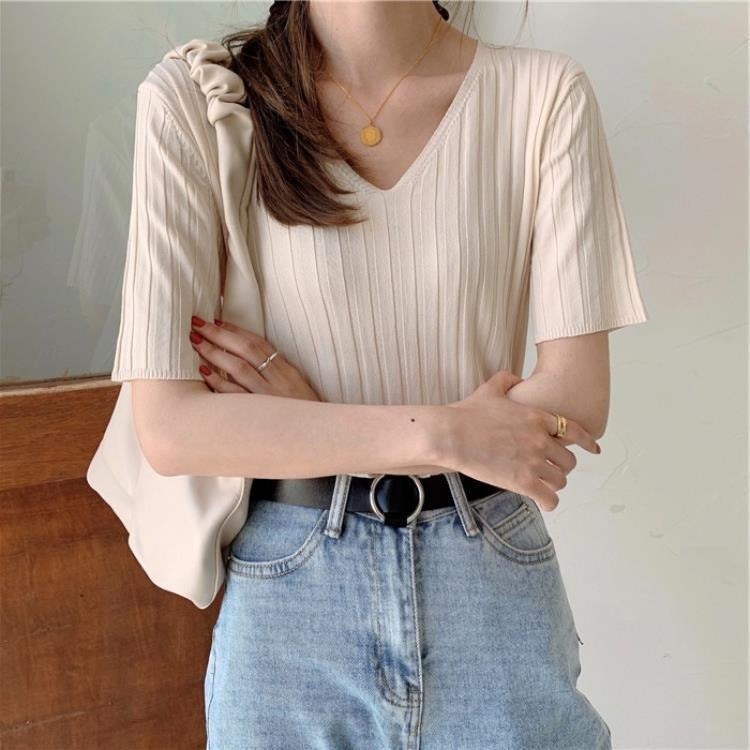 Summer Loose Fit Chicken Heart Collar Ice Silk T-Shirt