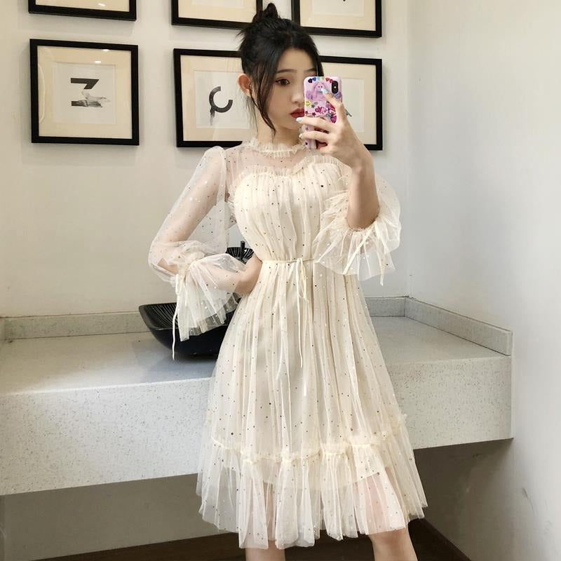 2020 Fall Winter New Women's Pleated Dress with Tulle