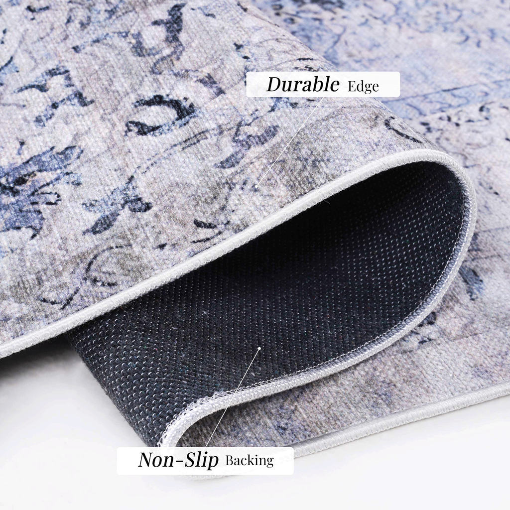 NAAR MAVAL Blue Washable Rug 5x8 Area Rug (Blue+Cream, 5' x 8')
