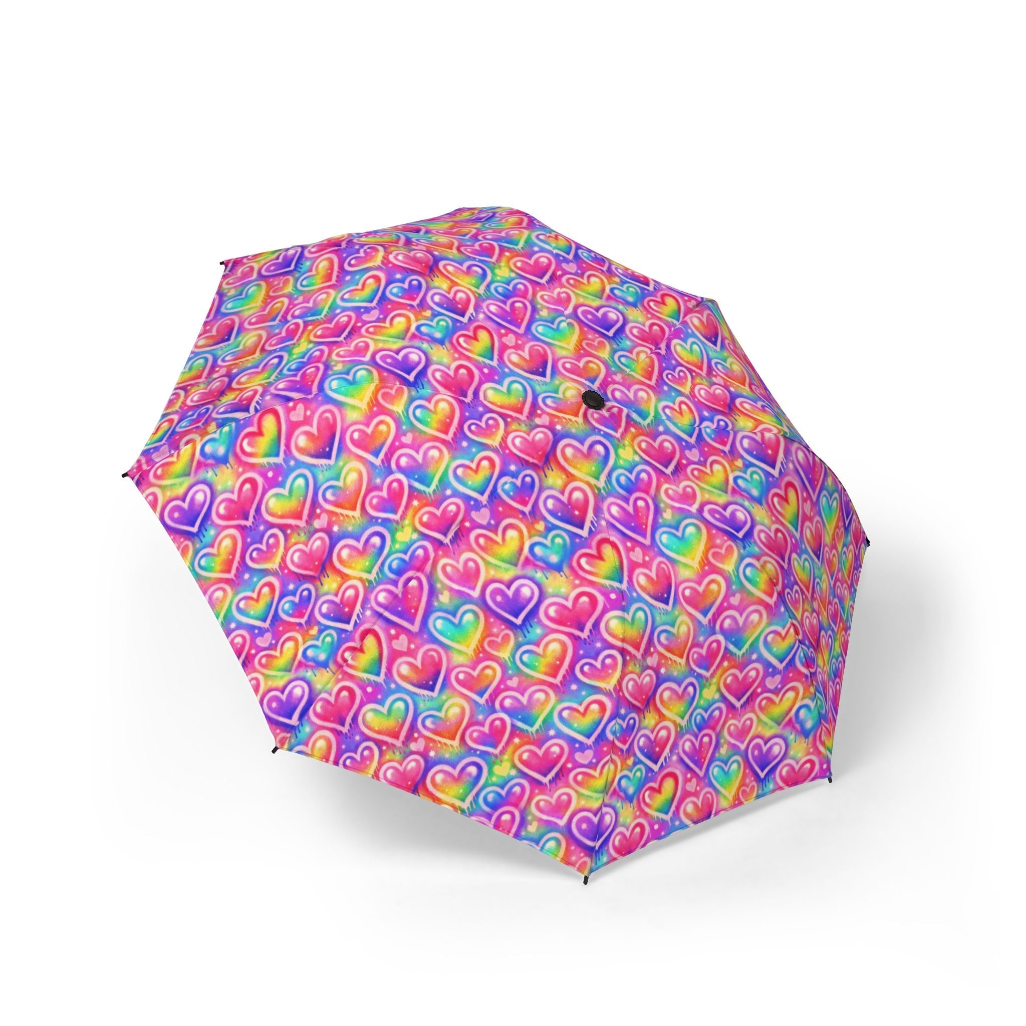 Rainbow Hearts Foldable Umbrella — Compact Semi-Automatic Rain Parasol