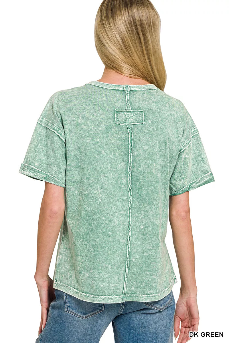 Zenana Halo Snow Washed Exposed Seam Top & Shorts Set