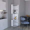 71' Corner Bar Cabinet with Five Shelves, Eight Bottle Cubbies and Stemware,White