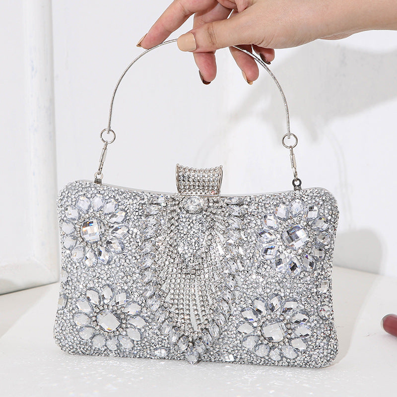 Multicolored Diamond Crystal Flower Evening Clutch Bag