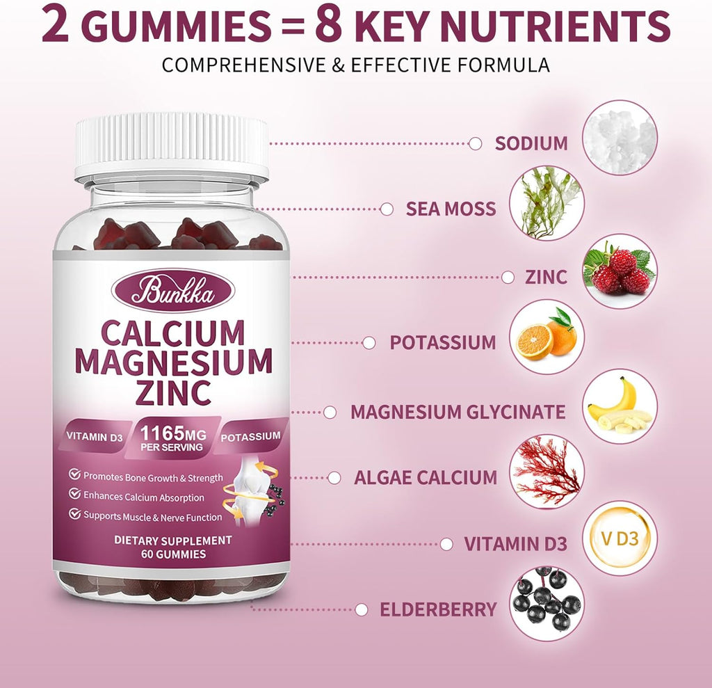 Calcium Magnesium Zinc Gummies with Magnesium Glycinate 200mg
