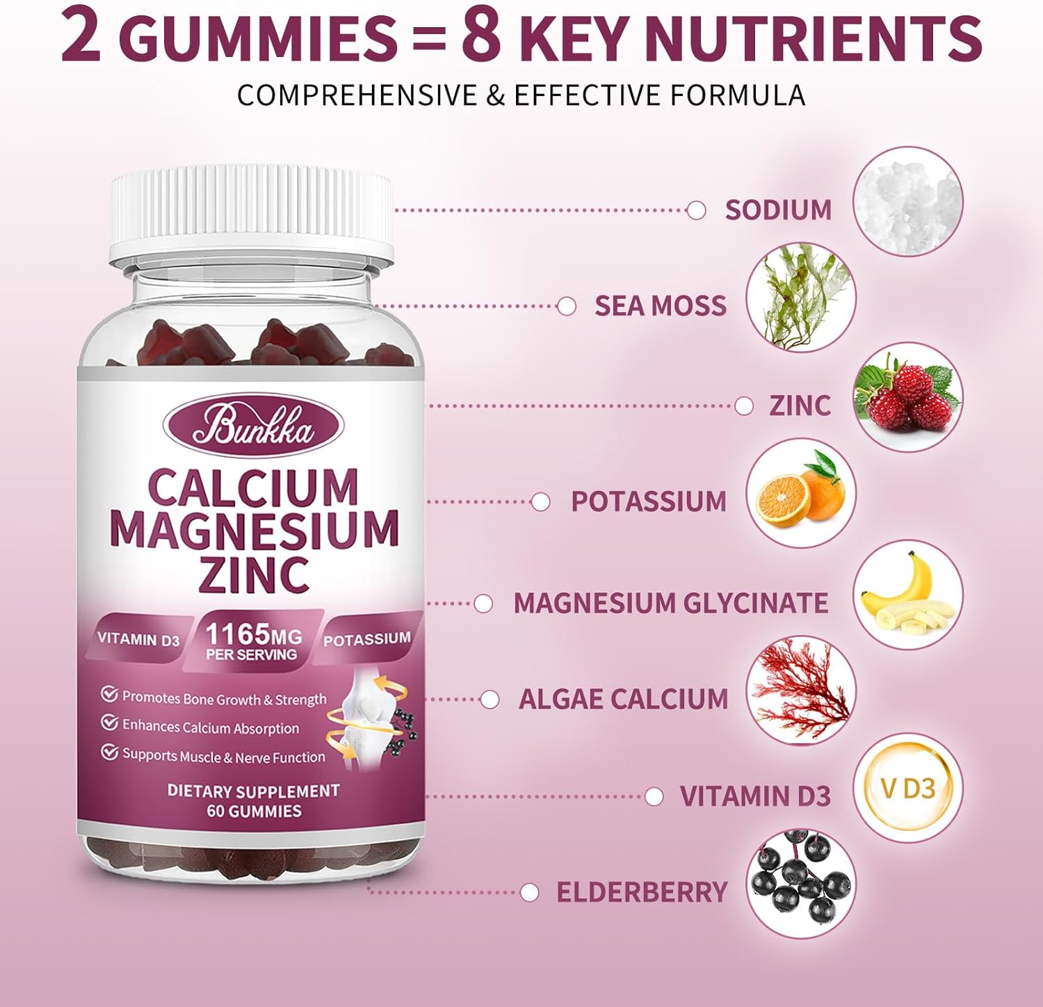 Calcium Magnesium Zinc Gummies with Magnesium Glycinate 200mg