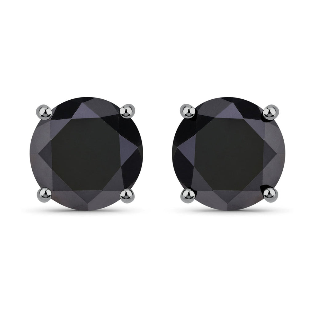 3.48 Carat Genuine Black Diamond 14K White Gold Earrings
