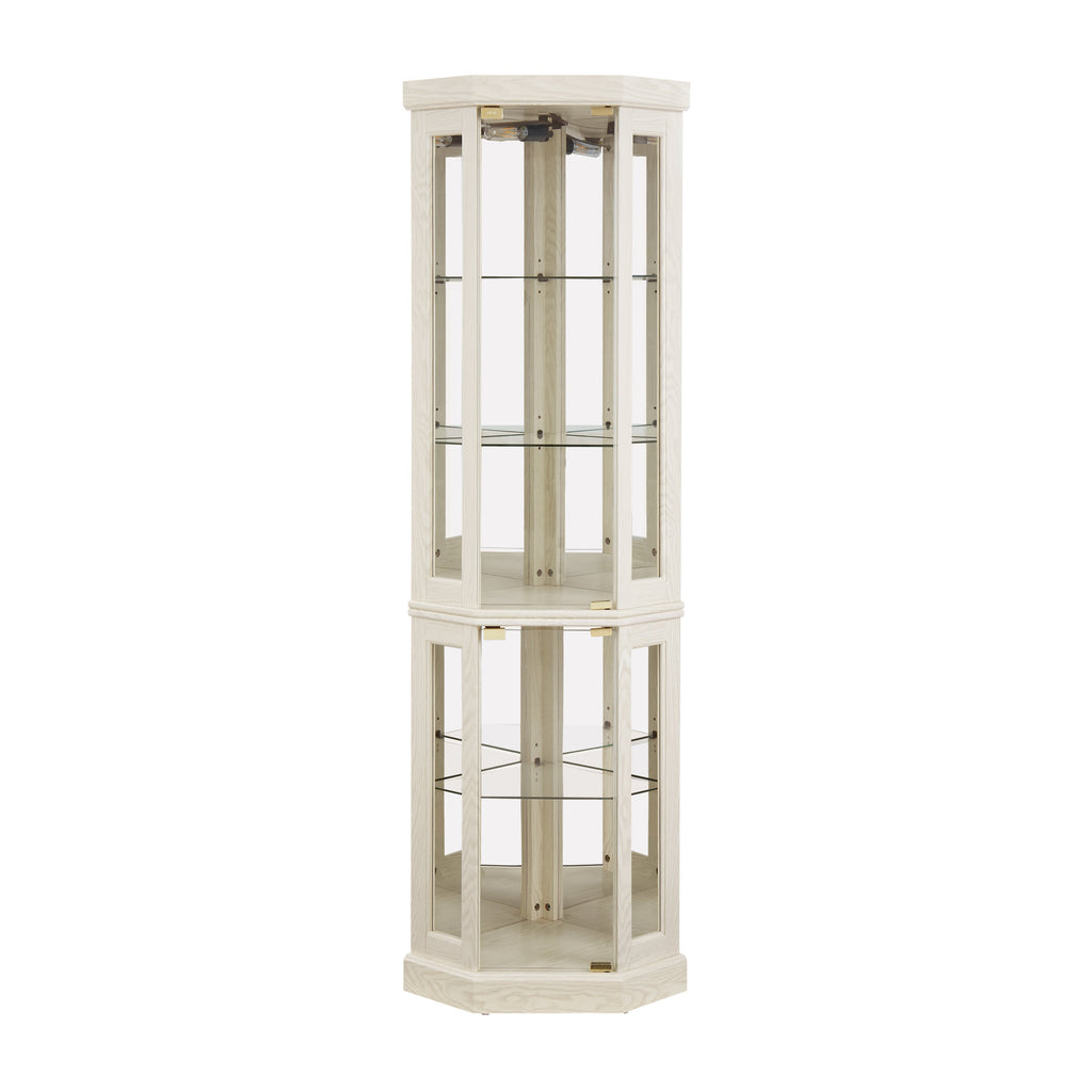 Lighted Corner Curio Cabinet - Display Case for Living Room, Antique Collectibles, Wine & Bar Glass Storage - Elegant Corner Design with Lights Included- White