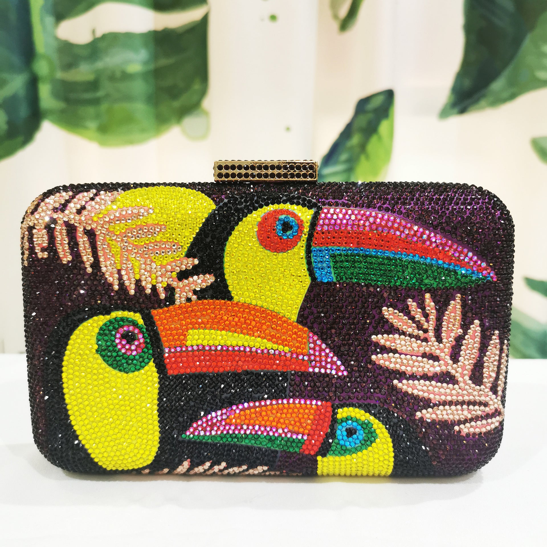 Summer New Colorful Bird Diamond Evening Bag with Chain