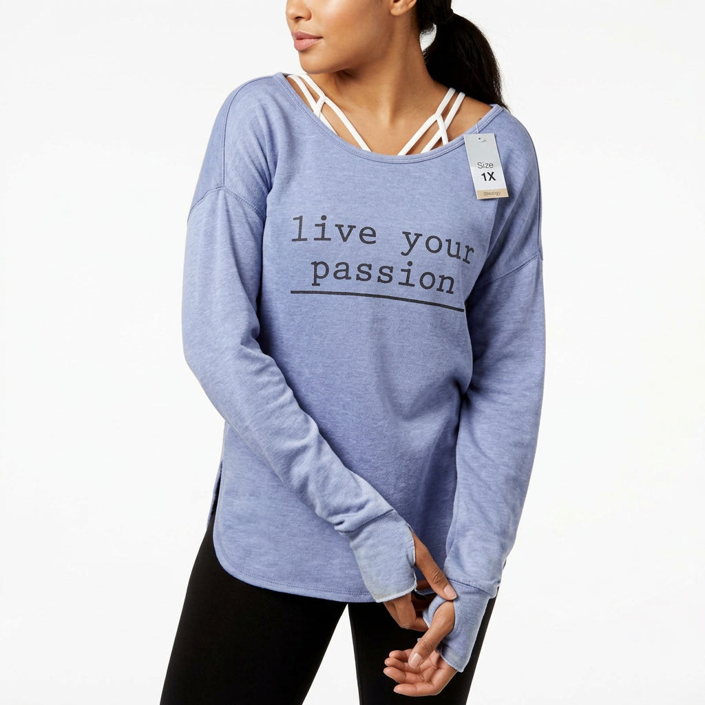 Ideology Women's Live Your Passion Strappy Back Long Sleeve T-shirt, Size 1X