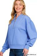 Zenana Scuba Half Zip Drop Shoulder Sweatshirt