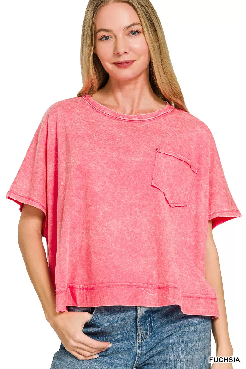 Zenana Acid Washed Round Neck Short Sleeve Oversized T-Shirt