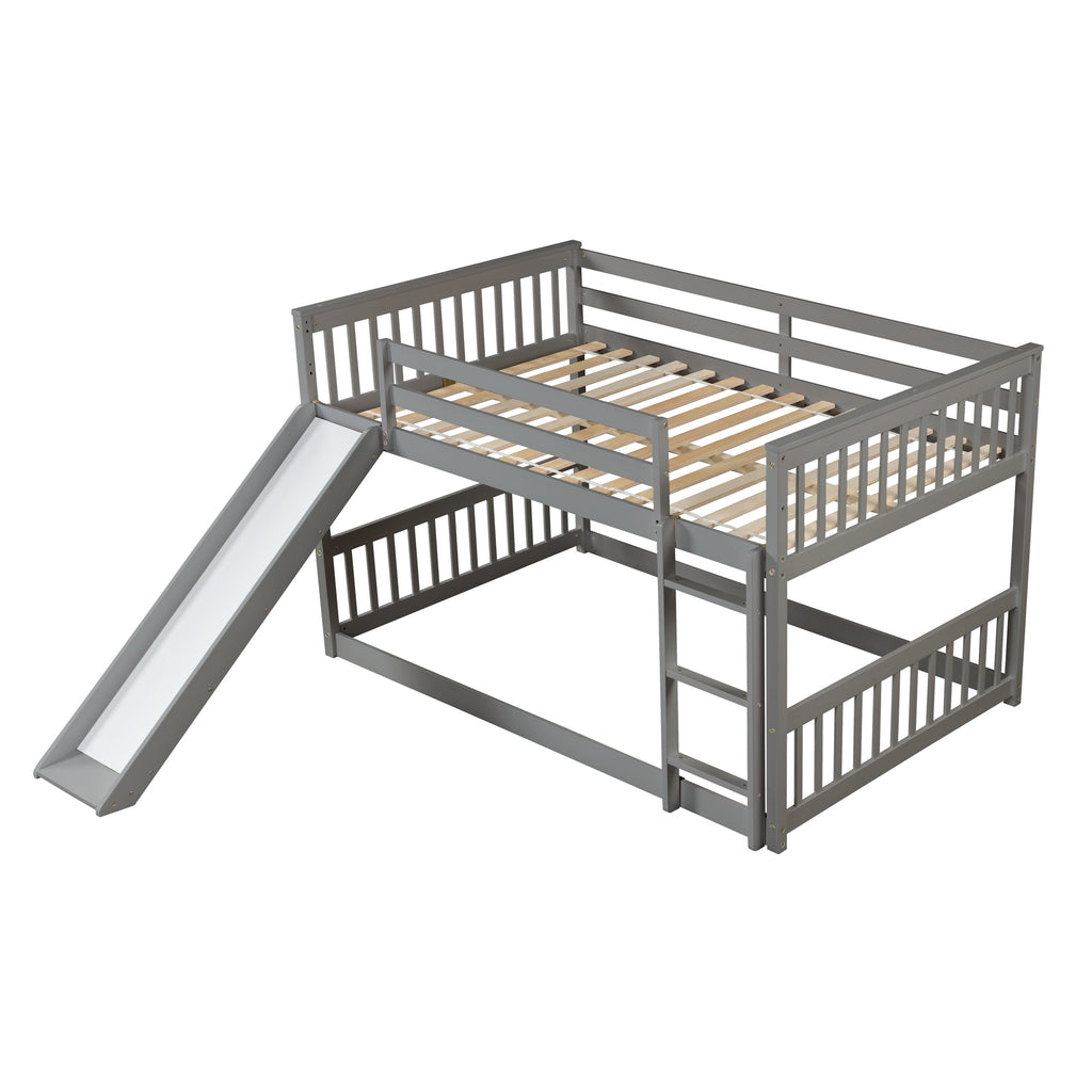 Masonstine Full over Full Bunk Bed with Slide and Ladder, Grey