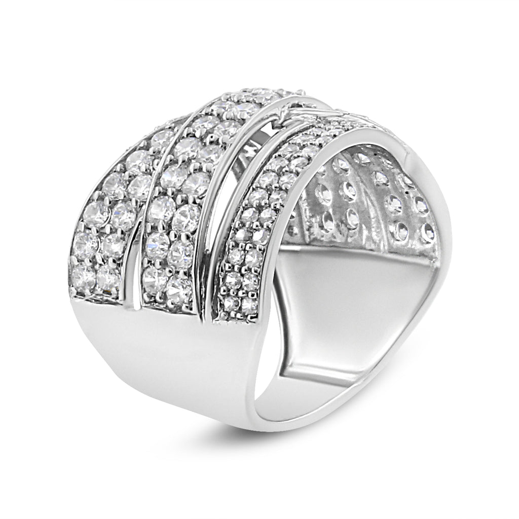 .925 Sterling Silver 2.00 Cttw Round-Cut Diamond Overlapping Bypass Band Ring (I-J Color, I2-I3 Clarity) - Ring Size 7