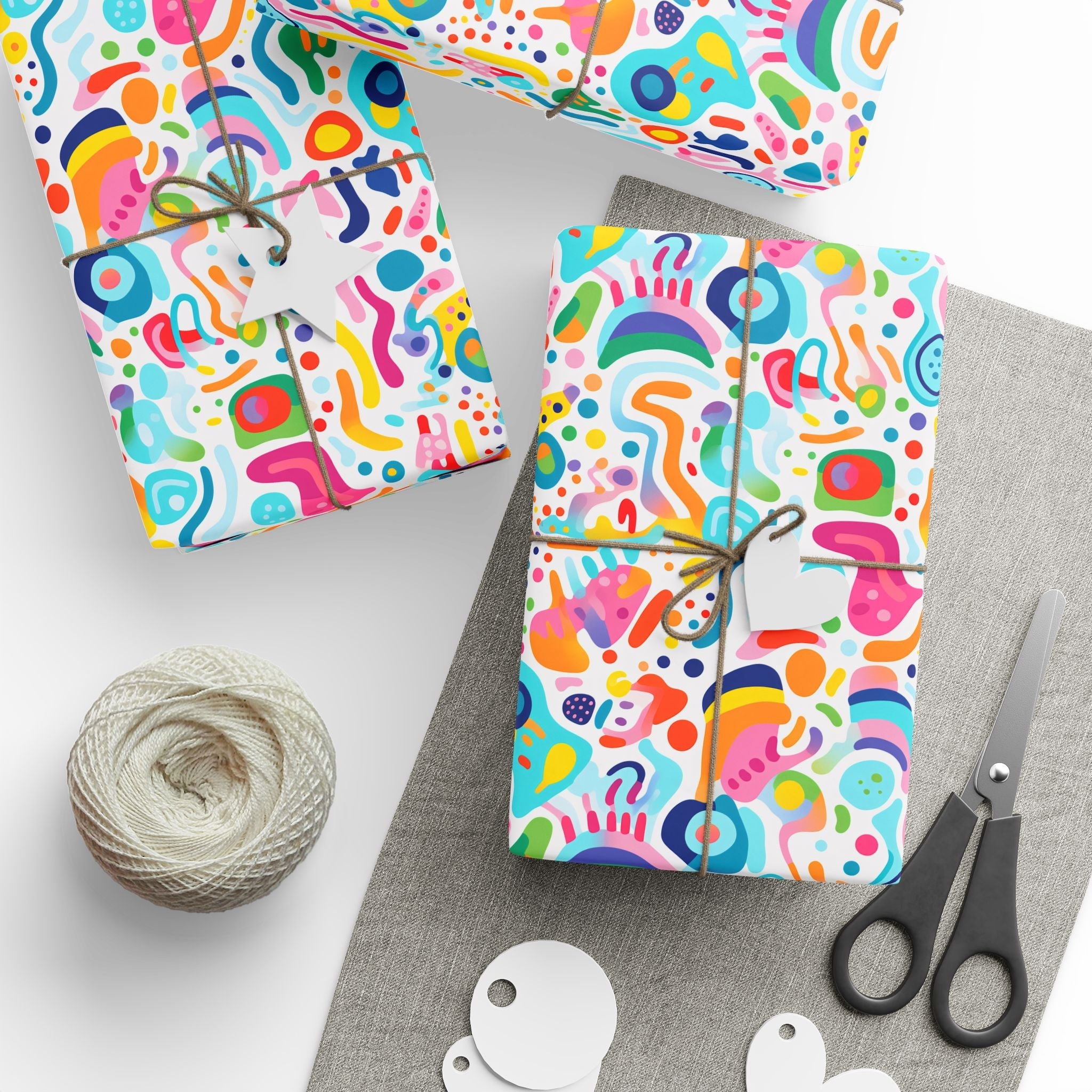 Bespattered Facade Rainbow Doodles Wrapping Paper | Three Sizes | Glossy or Matte