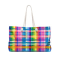 Bespattered Facade Rainbow Plaid Weekend Beach Tote Bag with Cotton Rope Handles