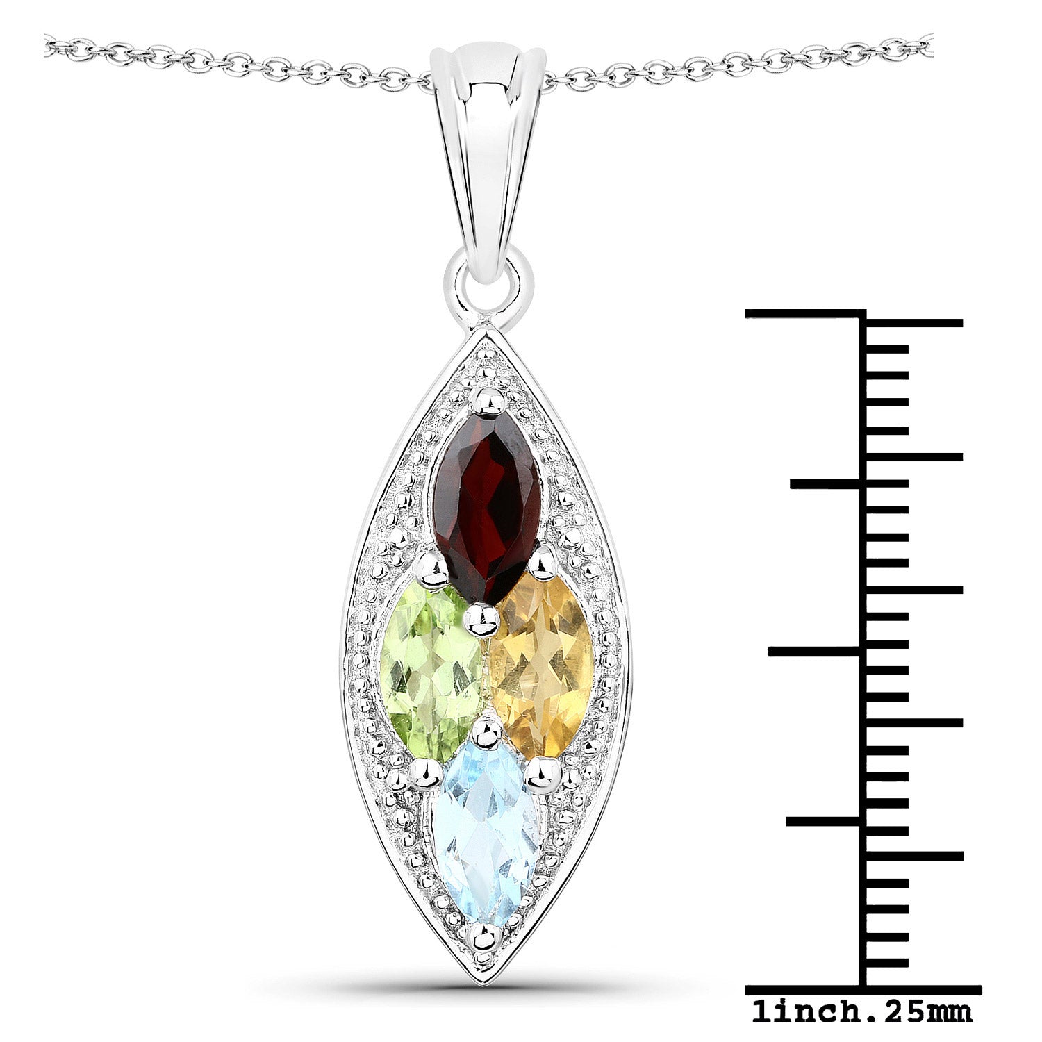 2.35 Carat Genuine Multi Stones .925 Sterling Silver Pendant