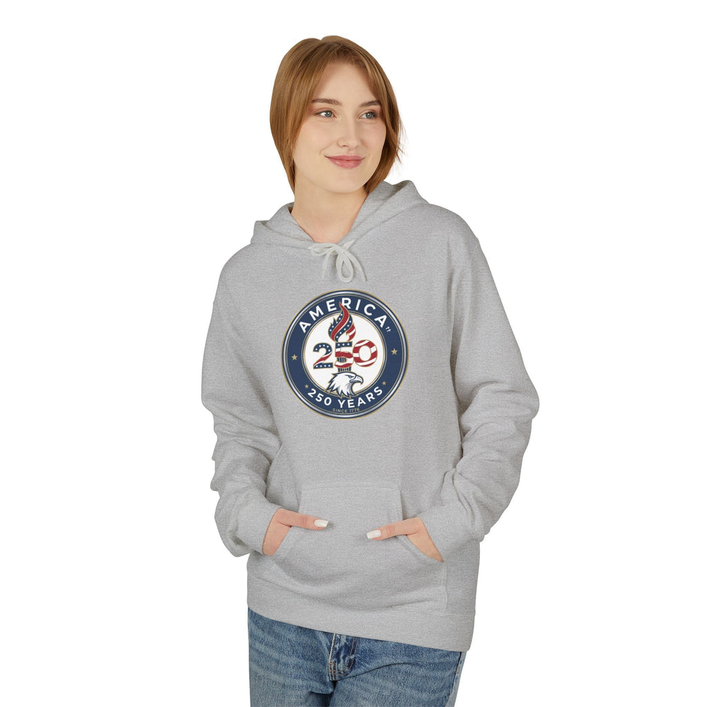 America 250 Years Badge Hoodie – USA Flag Patriotic Celebration Pullover