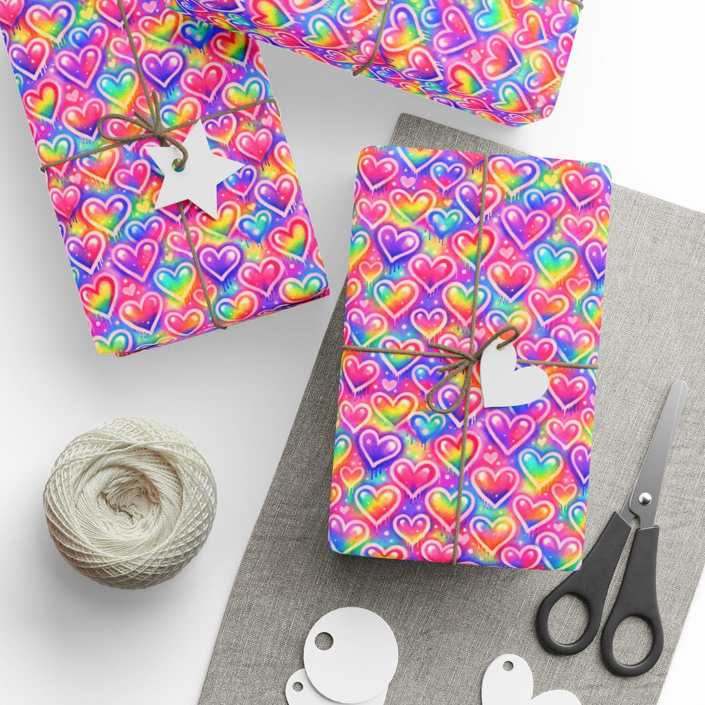 Bespattered Facade Rainbow Hearts Wrapping Paper | Three Sizes | Glossy or Matte