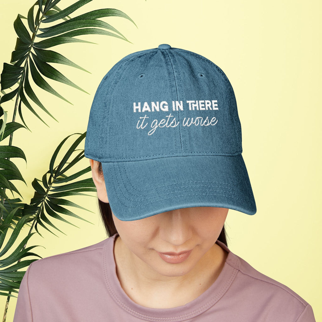 Bespattered Facade "Hang in There" White Embroidered Denim Cap