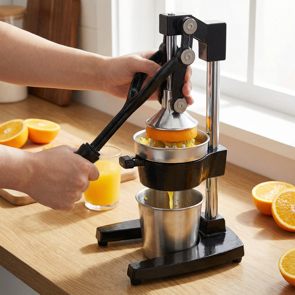 Cast Iron Citrus Juicer , Extra-Large Commercial Grade Manual Hand Press , Heavy Duty Countertop Squeezer for Fresh Orange Juice,Black Color