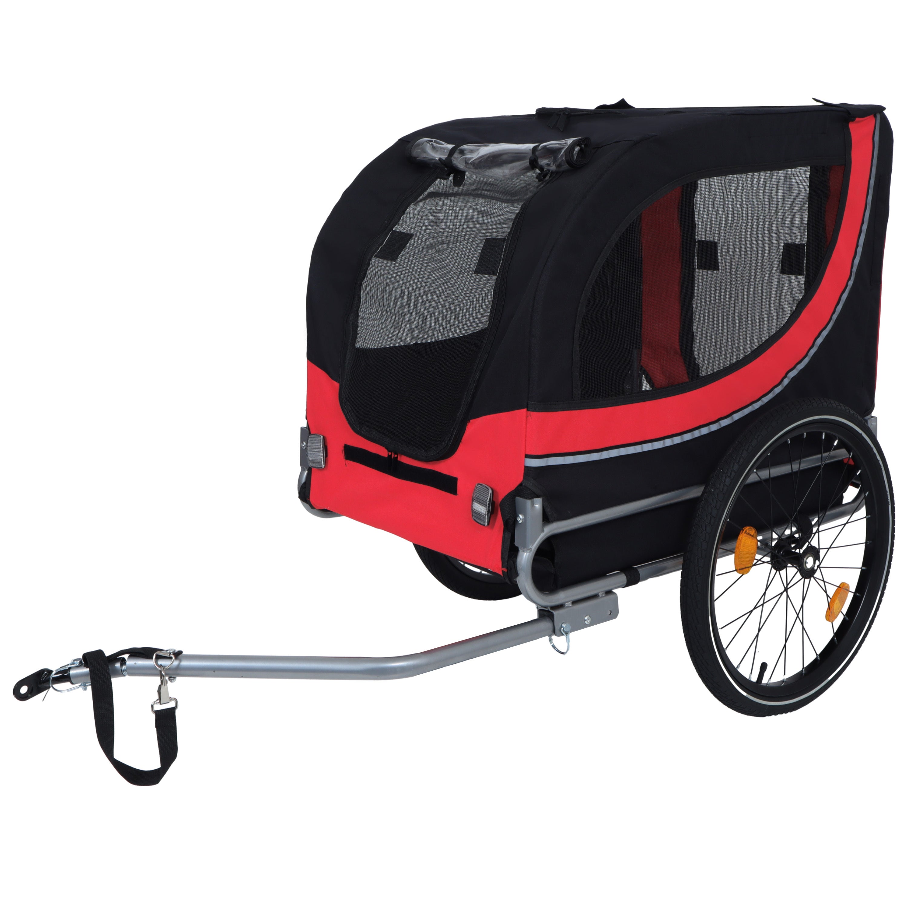 Large Folding Bike Trailer for Dogs – 66LB Capacity All-Terrain Pet Carrier, Durable Steel Frame for Cycling, Jogging, Camping & Outdoor Adventures, Black- Red