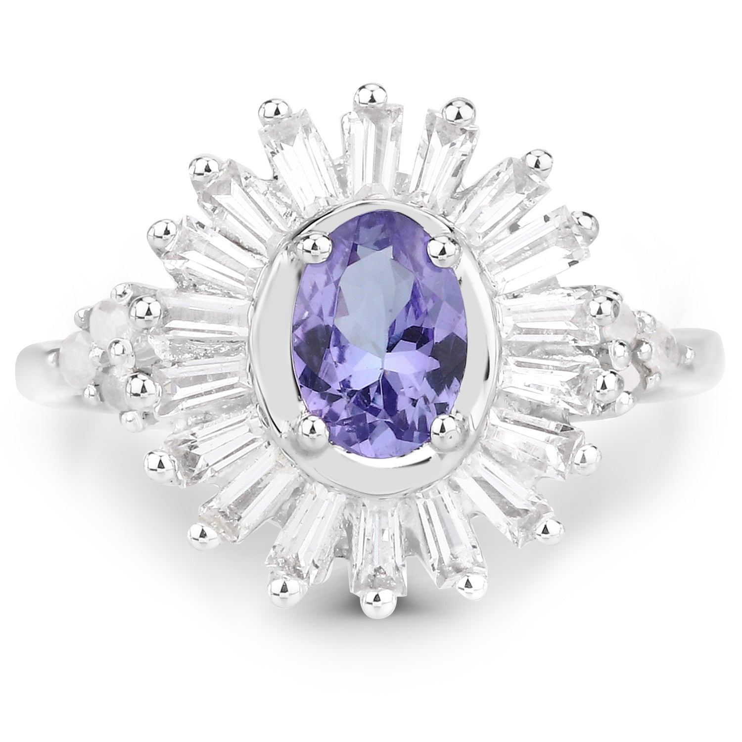 2.01 Carat Genuine Tanzanite and White Topaz .925 Sterling Silver Ring
