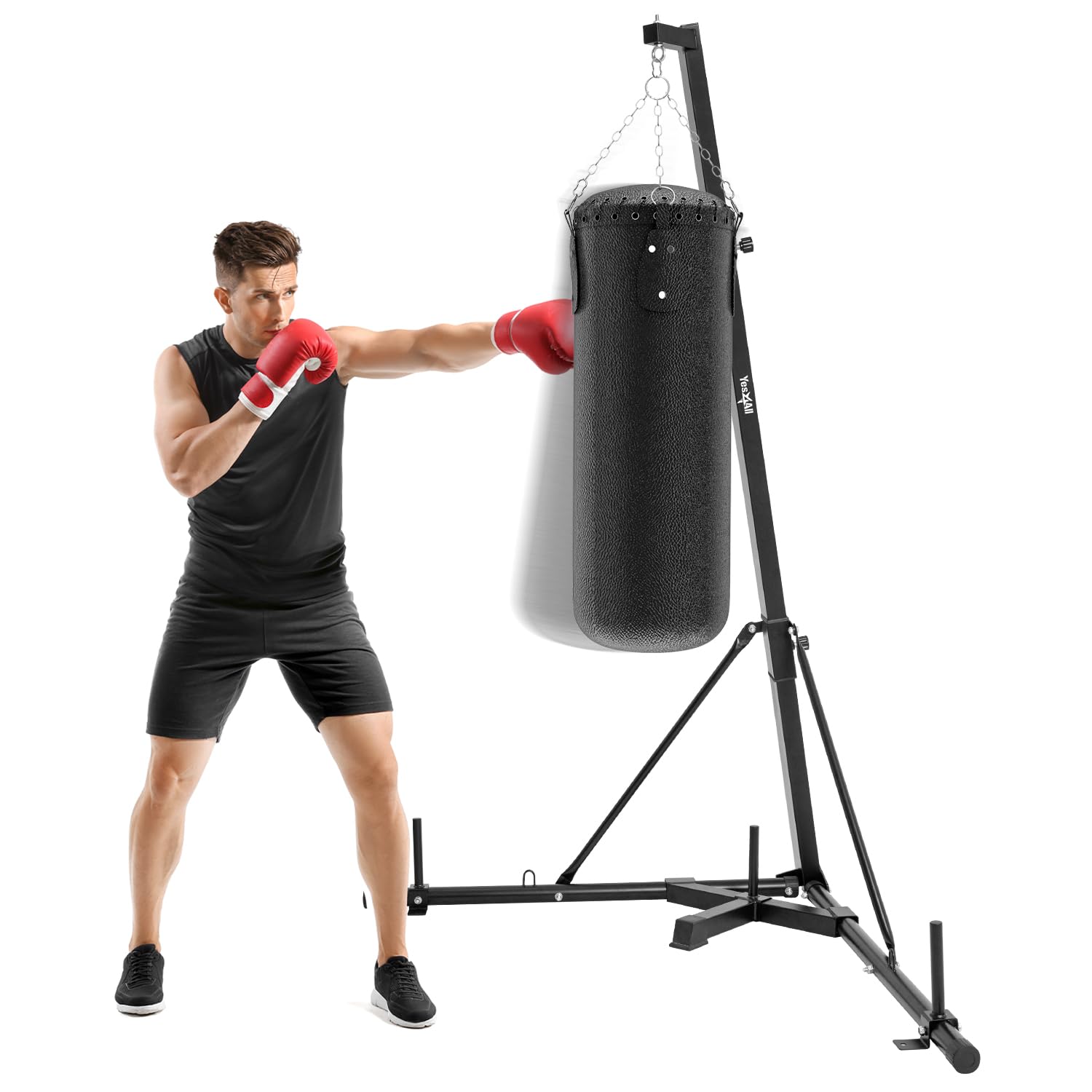 Yes4All 150lbs Portable Heavy Bag Stand Easy Foldable Heavy Boxing Bag Stand with Lock Pins Adjustable Height Punching Bag Stand