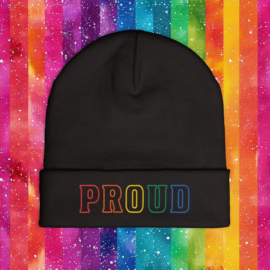 Bespattered Facade Rainbow Proud LGBTQ+ Pride Embroidered Knit Beanie