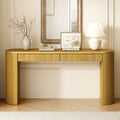 U_STYLE 58.2' Entryway Table with Large Top and Dual Drawers,Console Table with Arched Sturdy Legs Stripe Design,Pine Veneer Sofa Table with Adjustable Feet for Living Room, Hallway,Foyer, Kitchen