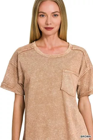 Zenana Halo Snow Washed Exposed Seam Top & Shorts Set