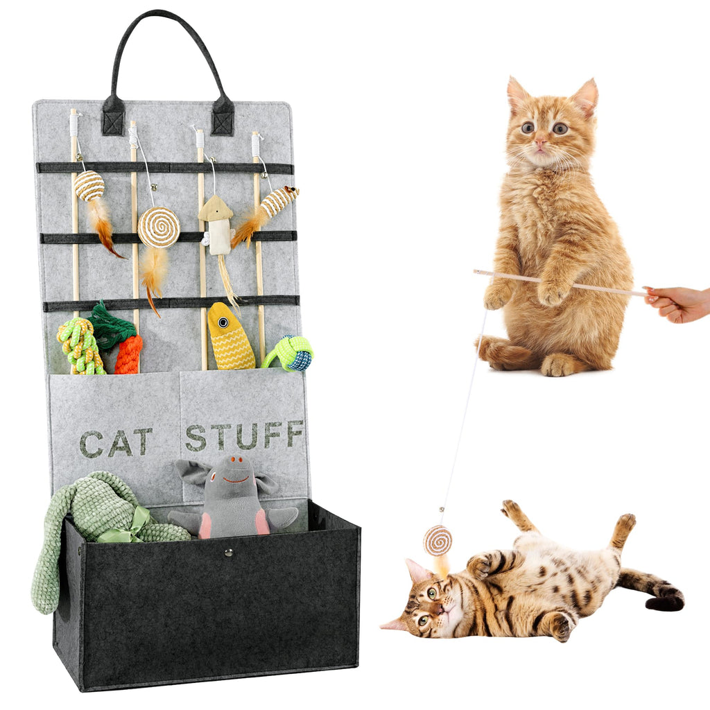 MABOZOO Cat Toy Storage Organizer for Wand ToysDurable Pet Storage Box with Handle Cat Feather Toy Storage Hanging Bag for Neatly Organizing Teaser Wand Toys（Dark Grey）