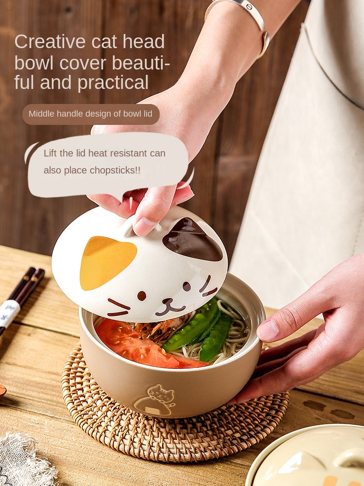 Cute Cat Ceramic Bowl for Soup, Noodles, and Salad