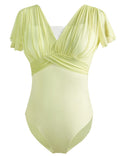 Daydance Ballerina Leotards for Women DanceFlutter Sleeve Faux-2 Piece Ballet Clothes Green