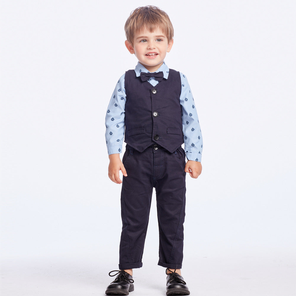 Boys' Bow Tie Vest and Long Sleeve Romper Set