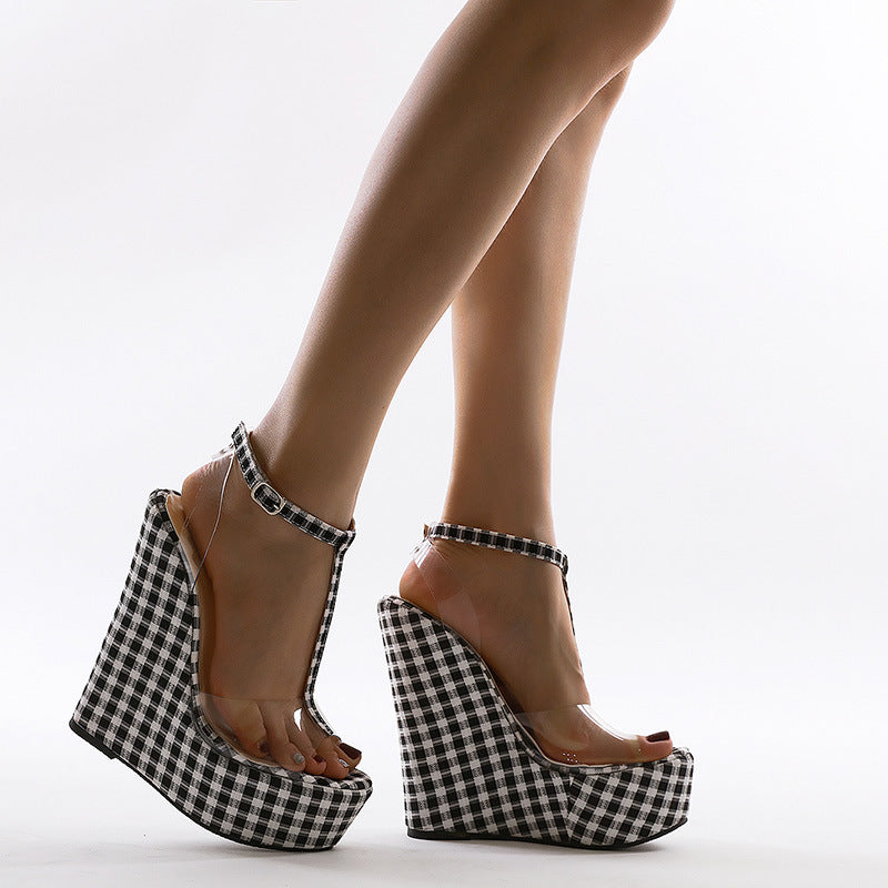 2020 New Simple Plaid Wedge Sandals Size 35-42