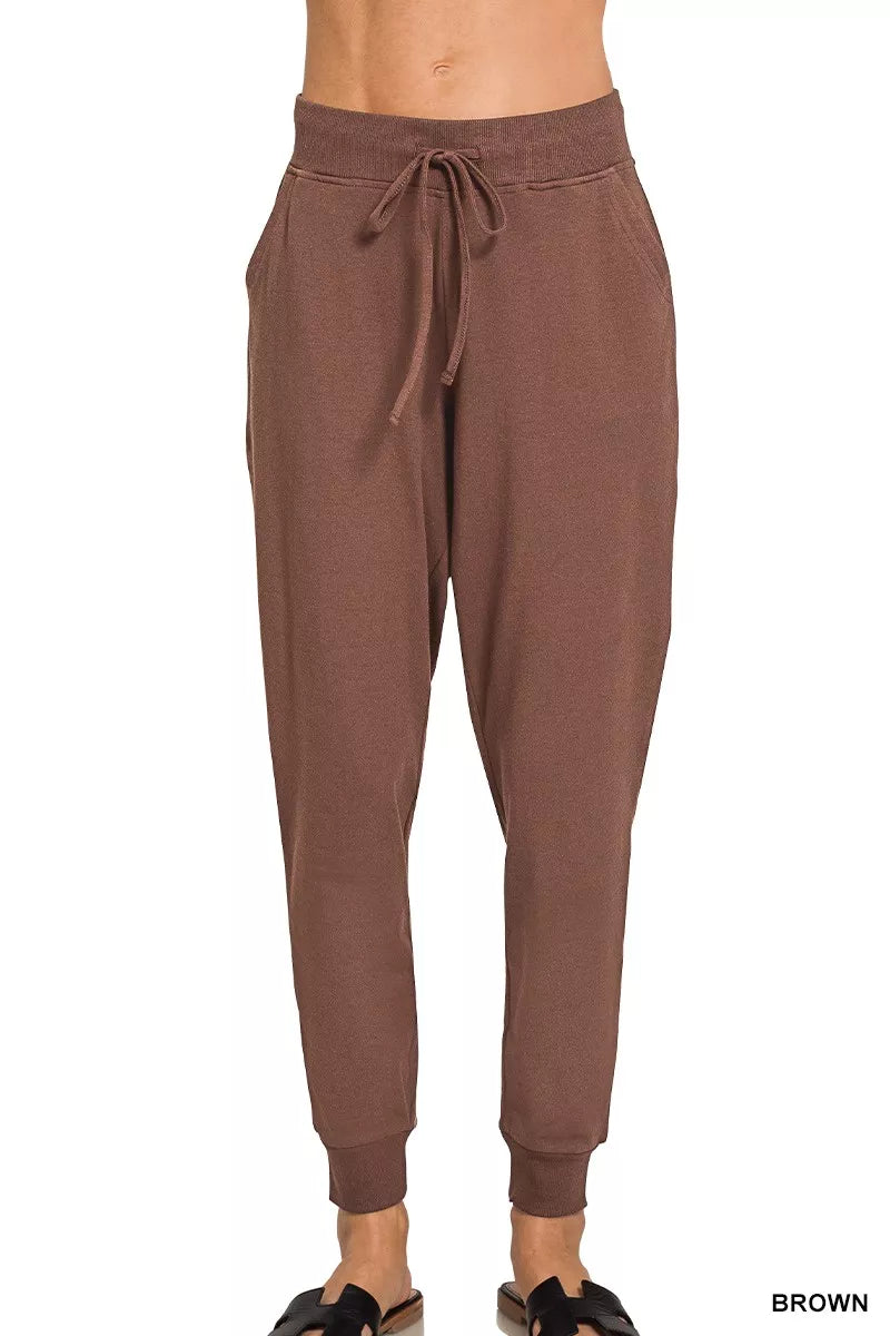 Zenana Drawstring Cotton Joggers with Pockets