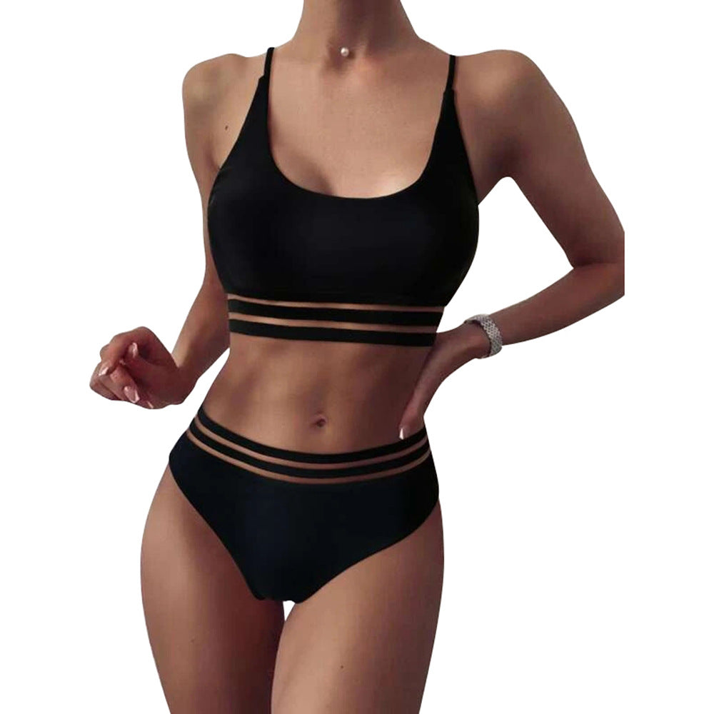 2022 New Women's High-Waist Black Bikini Set