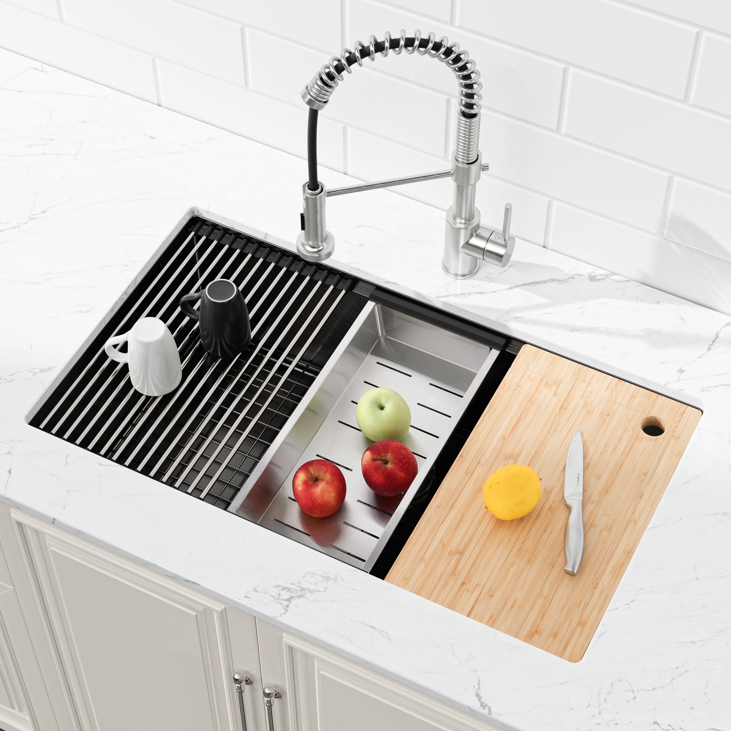 Kitchen Sink 33'x19' Multifunctional undermount Flying Rain Waterfall S304 Stainless Steel Handmade Modern Single Bowl Kitchen Sink Black