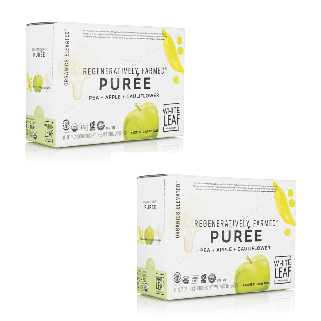 White Leaf Provisions Biodynamic & Organic Baby Food Pouches - USDA GMO & BPA Free Squeezable Toddler Snacks - 24 x 90 grams (24 Pouches Pea + Apple + Cauliflower)
