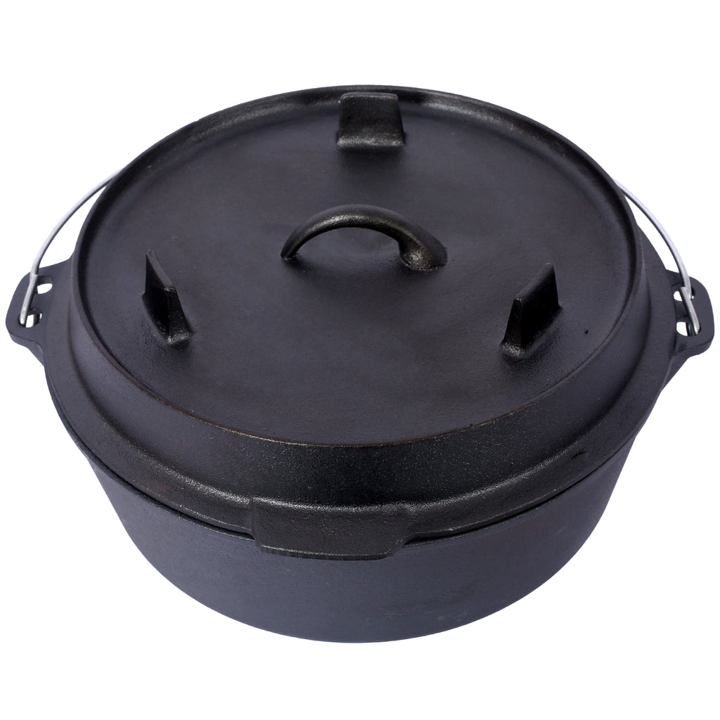pre-Seasoned Cast Iron Dutch Oven With Skillet Lid, Outdoor Camping Deep Pot for Camping Fireplace Cooking BBQ Baking Campfire, Leg Base, 4.5 Quart