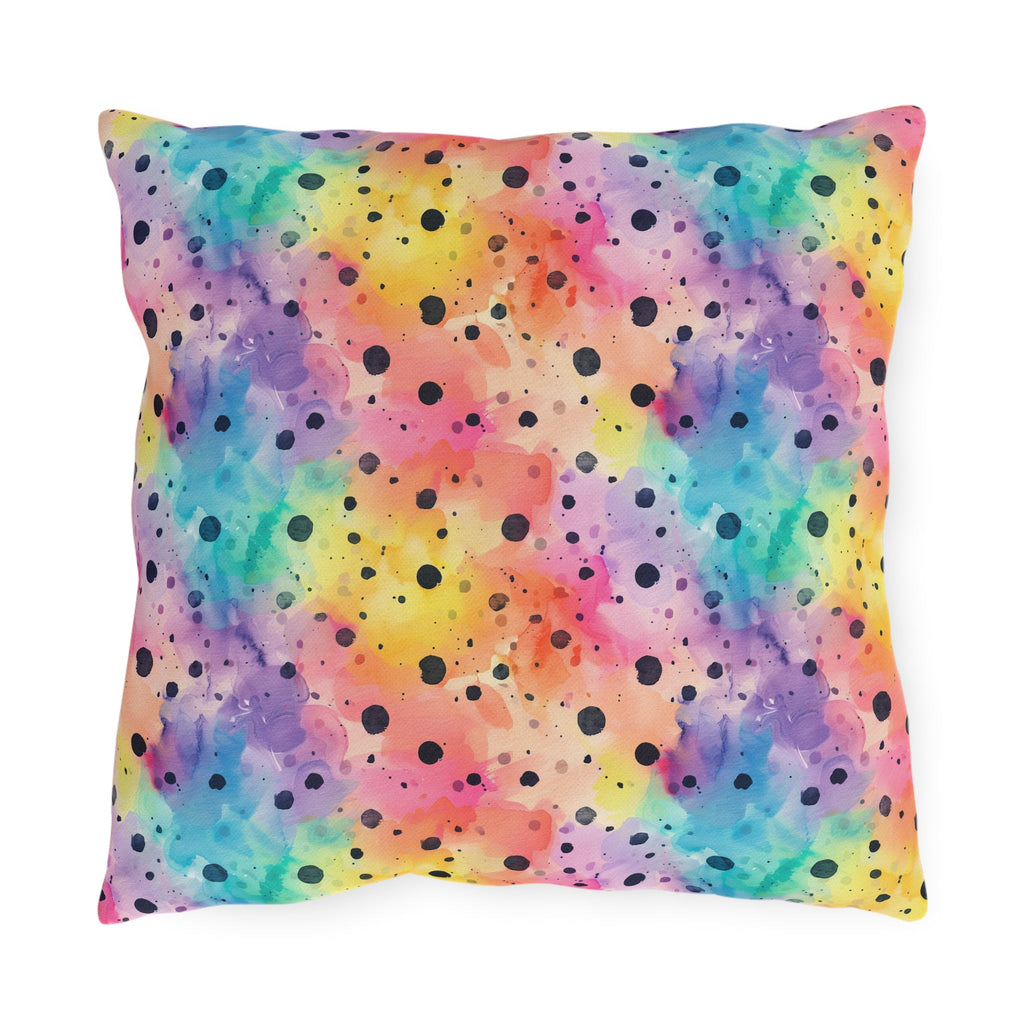 Bespattered Facade Rainbow Watercolor Dots UV-Resistant Outdoor Pillows | 4 Sizes