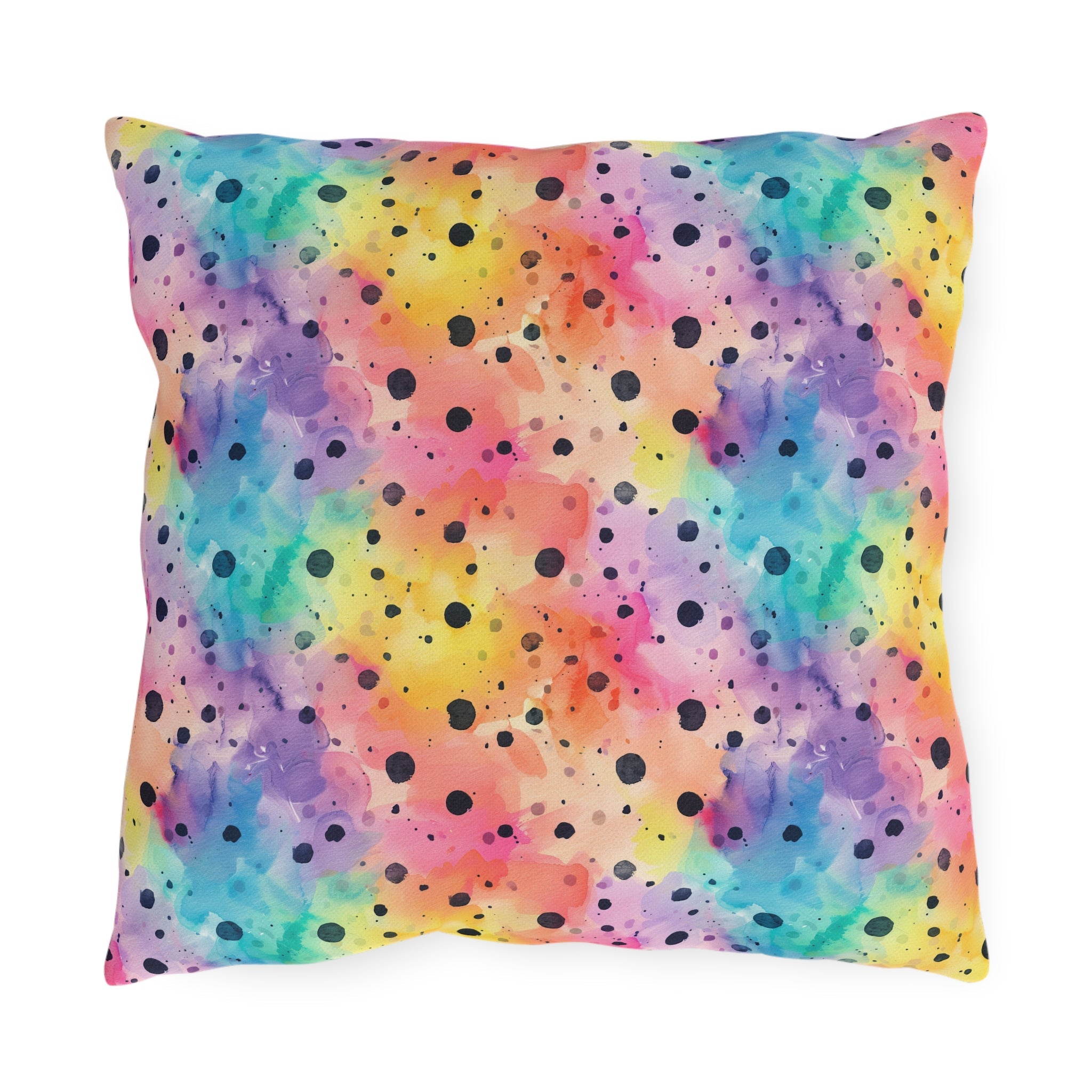 Bespattered Facade Rainbow Watercolor Dots UV-Resistant Outdoor Pillows | 4 Sizes