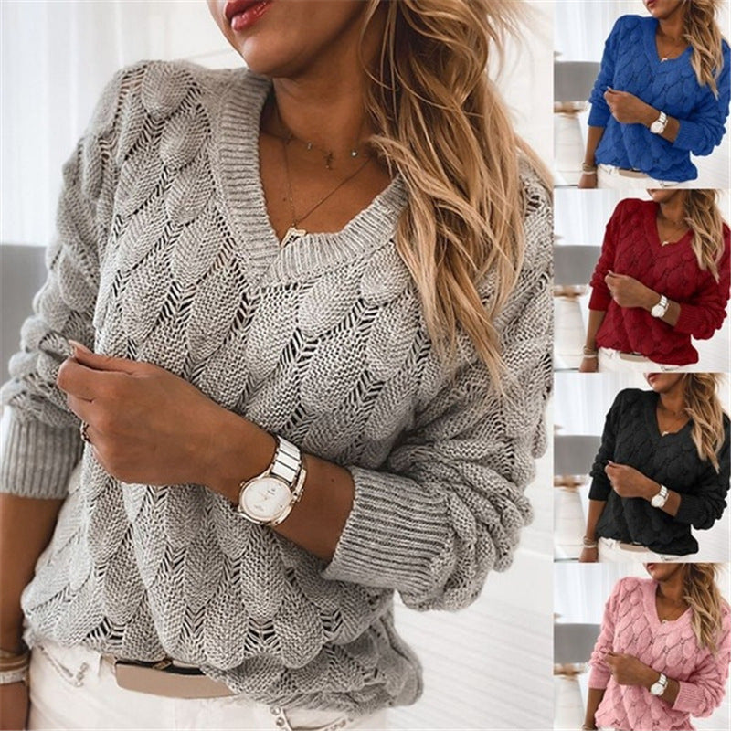 Women's V-neck Knitted Feather Sweater for Casual Wear